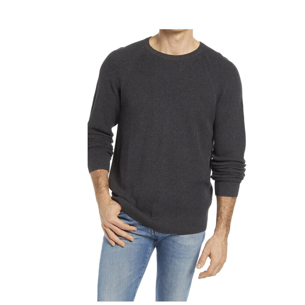 Nordstrom Men's Textured Raglan Sleeve Sweater In Grey Dark Charcoal Heather L